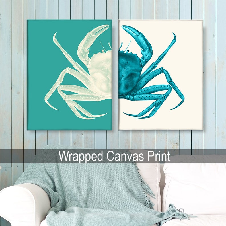 Nautical Art Prints Crab Prints Turquoise Nautical gift bathroom Decor Nautical Decor Wall Art Beach House Crab Picture housewarming gift image 6