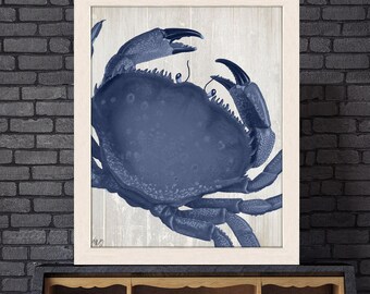 Blue Crab Giclée Print, Nautical Wall Art, Beach House Decor