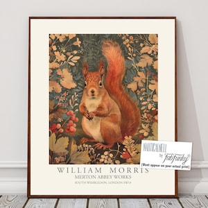 William Morris Style Red Squirrel Print, Vintage Botanical Wall Art
