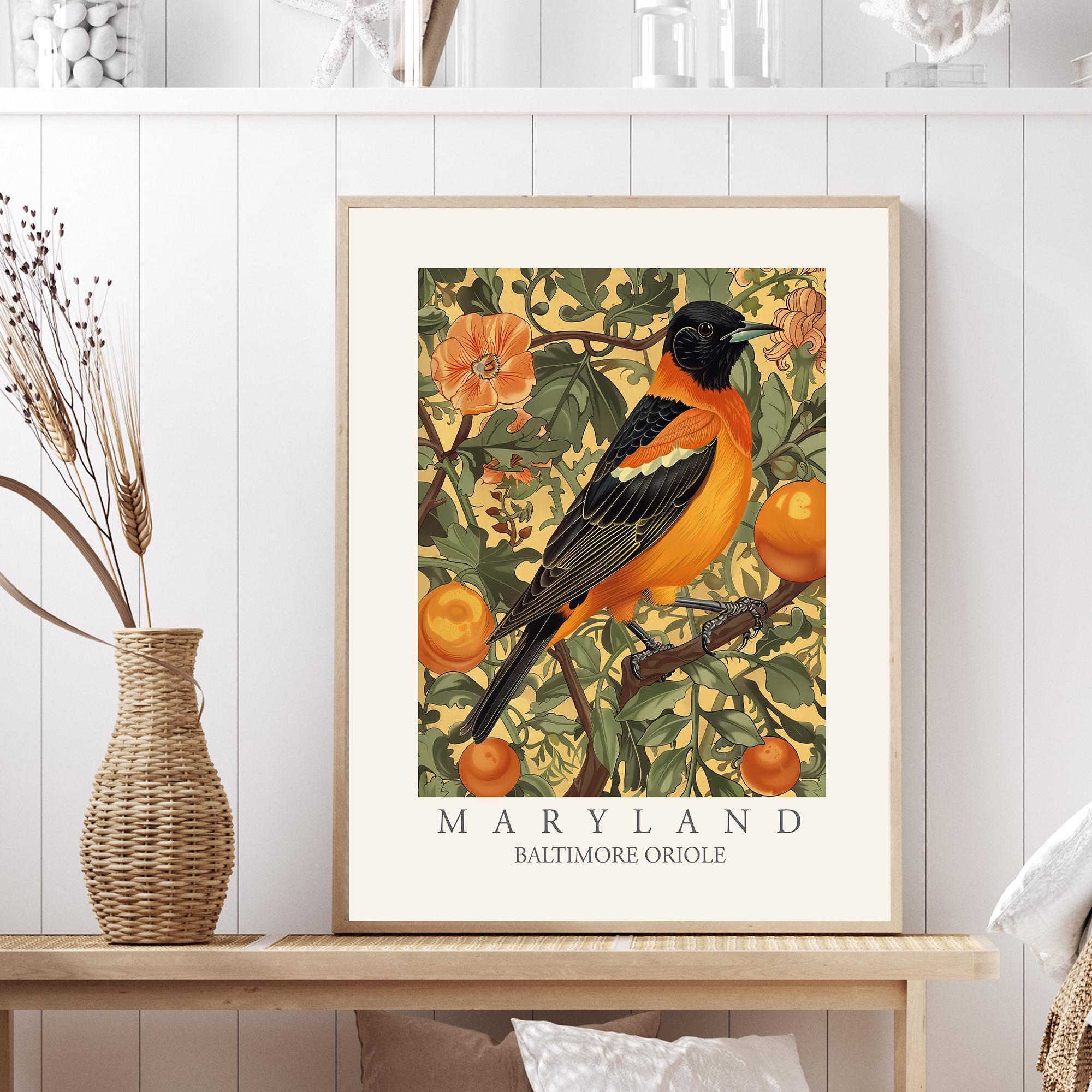 Baltimore Oriole Art Print, Maryland State Bird, William Morris