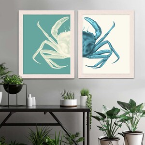 Nautical Art Prints Crab Prints Turquoise Nautical gift bathroom Decor Nautical Decor Wall Art Beach House Crab Picture housewarming gift image 3