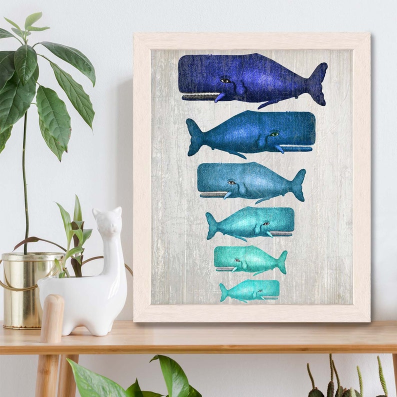 Whale Family Blue on Grey : whale poster whale print Nautical Print Art Illustration Nautical decor whale gift whale art Wall Art Wall Decor image 2