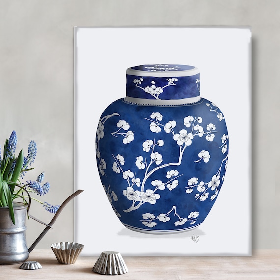 Arte del frasco de jengibre Flor de cerezo Porcelana azul y - Etsy España