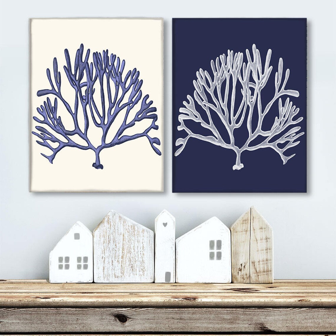 Sea Coral Prints Set of 2 Blue and White Sea Coral Art Etsy