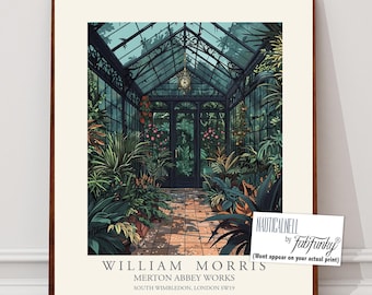 William Morris style botanical print, Country Garden Greenhouse Spring poster, Large vintage wall art, nature floral illustration summer