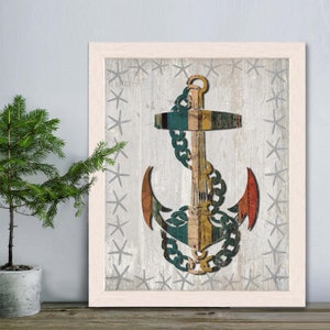 Anchor print Distressed Wood Effect Anchor 1 Anchor wall decor Anchor decor Anchor gift for navy wife gift for boyfriend Nautical wall art image 10