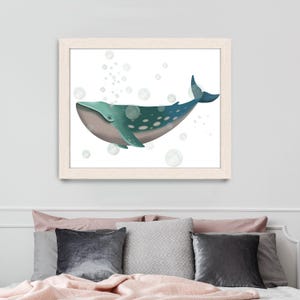 Whale canvas - Whale Bubbles 2 - Nautical wall decor Whale print Beach wall art Gift for friend Coastal print Washroom decor Kids room decor