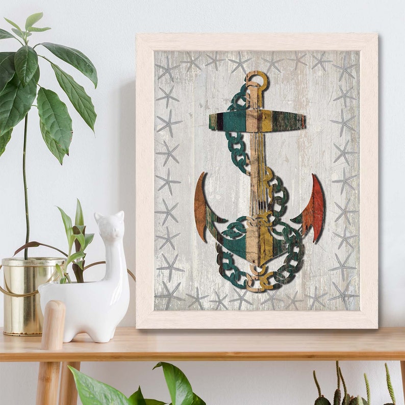 Anchor print Distressed Wood Effect Anchor 1 Anchor wall decor Anchor decor Anchor gift for navy wife gift for boyfriend Nautical wall art image 8