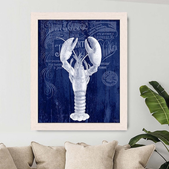 Coastal Decor Art Print Blue Lobsters Crabs set of 6 Beach Wall Art Decor Prints