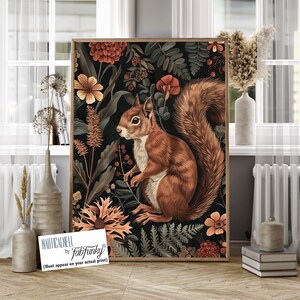 Squirrel Art Print, William Morris Style Floral Woodland Decor