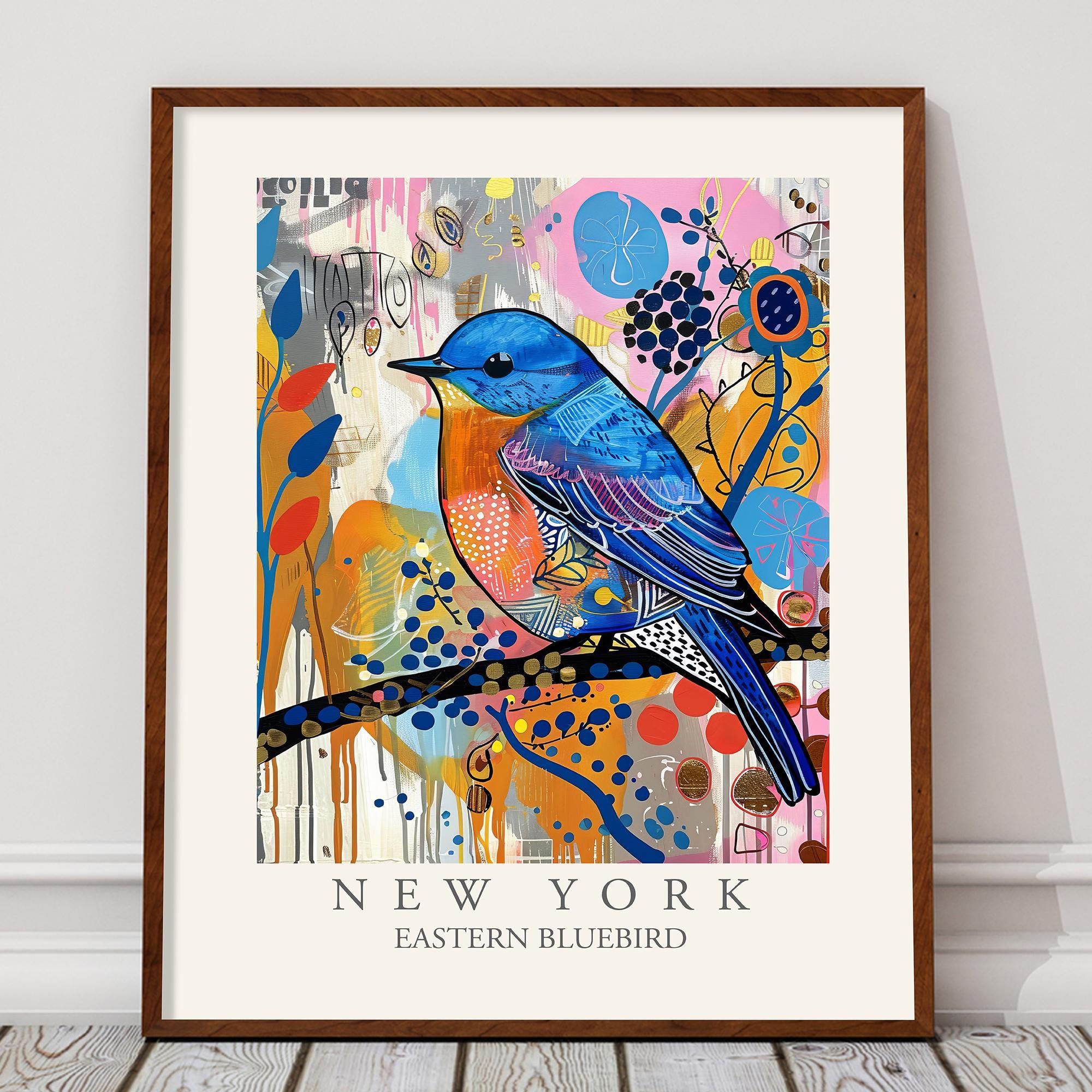 Eastern Bluebird New York State Bird Print, Modern Abstract Style Wall ...