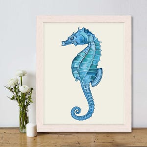 Blue Seahorse print, Art Print Nautical print sea beach house decor wall decor bathroom decor nautical picture Nautical decor beach decor