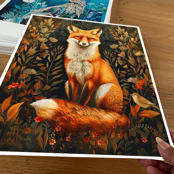 William Morris Style Fox Print, Vintage Woodland Animal Art - Etsy