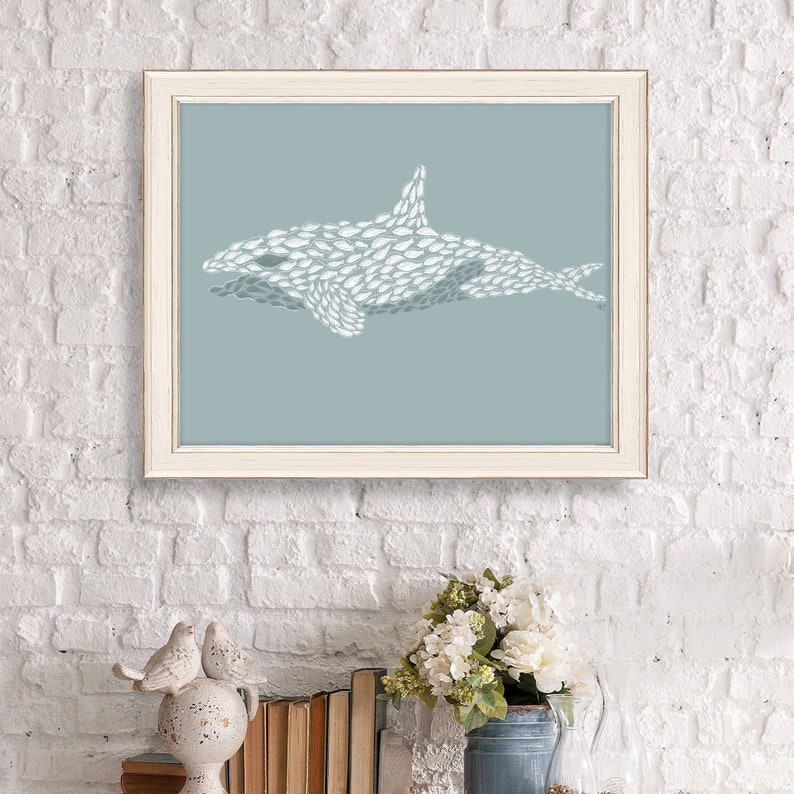 Orca whale illustration, Whale art print, Fish painting, Fish poster, Nautical wall art, Beach house decor, Sea mammal print, Bathroom decor image 1