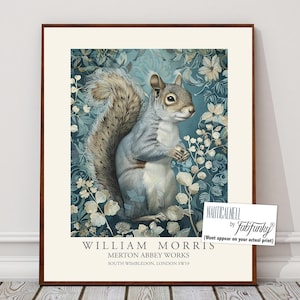 William Morris style print, William Morris poster, Grey Squirrel Illustration, Vintage style Botanical wall art, William Morris Woodland