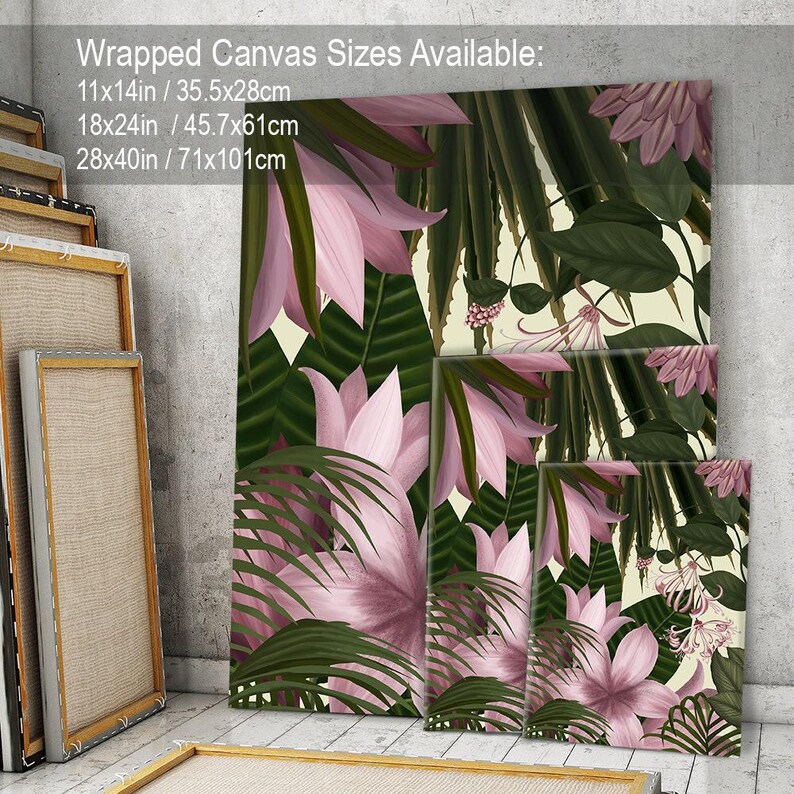 Botanical artwork, wall art on canvas, tropical flower art floral print, flower painting, tropical room decor, pink decor - Tropical blush 4 image 5