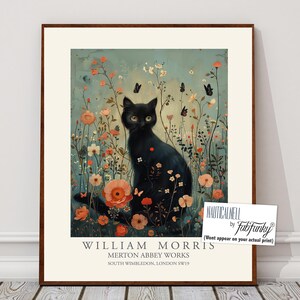 William Morris Style Black Cat Floral Art Print - Etsy