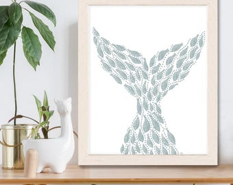 Little fishes art, Fish tail print, Mermaid tail picture, Coastal art decor, Beach house decor, Kids bathroom poster, Prints on canvas