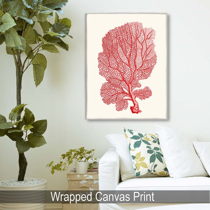Coral Print Set 4 Red Coral Art Prints Nautical Print Coral Etsy