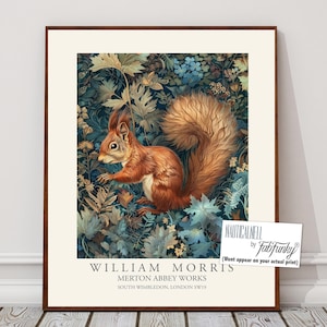 William Morris Style Red Squirrel Art Print, Botanical Illustration