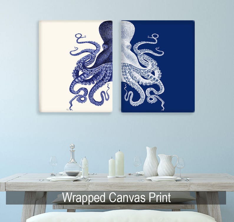 Bathroom Decor 2 Octopus Prints NAVY Blue /Cream Nautical Decor bathroom wall decor Octopus Wall Art Octopus Decor home Decor Bathroom wall image 6