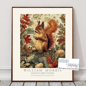 William Morris Style Print, Red Squirrel, Botanical Woodland Art