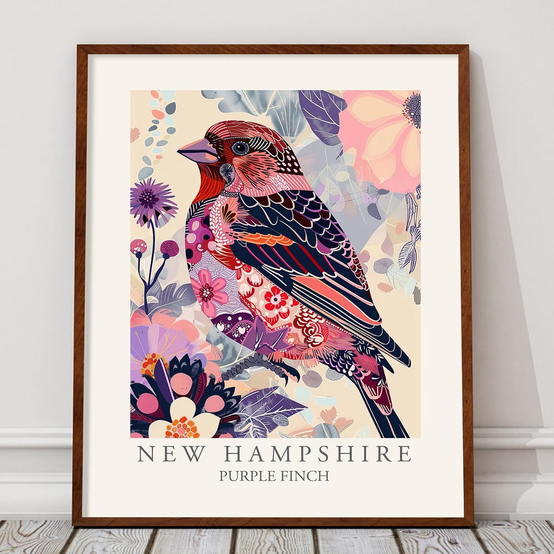 Purple Finch New Hampshire State Bird Print, Modern Abstract Style Wall ...