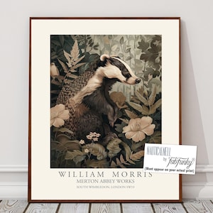 William Morris Stil Druck, William Morris Poster, Dachs Illustration, Botanisches Plakat Vintage Stil, Waldland William Morris Wandkunst