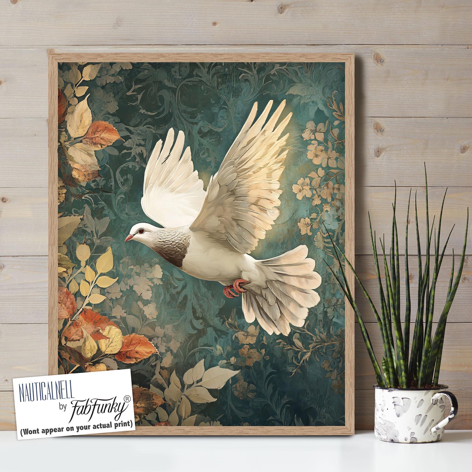 William Morris Style Dove Art Print, Vintage Garden Bird