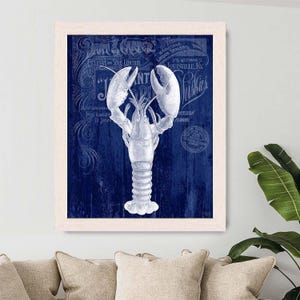 Lobster wall art Prohibition Lobster Print on Blue: lobster art print lobster decor kitchen decor Kitchen print Nautical print coastal decor