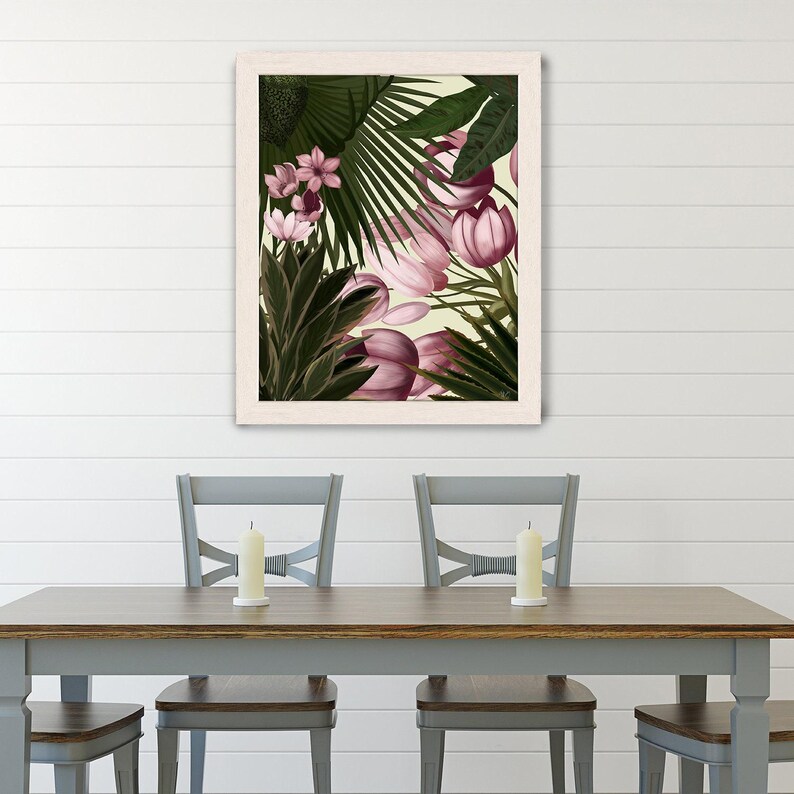 Large floral prints, tropical wall art botanical room decor, pink flower, tropical flower, living room decor, pink room - Tropical Blush 2 image 2