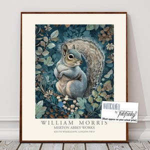 William Morris style print, William Morris poster, Grey Squirrel Illustration, Vintage style Botanical wall art, William Morris Woodland