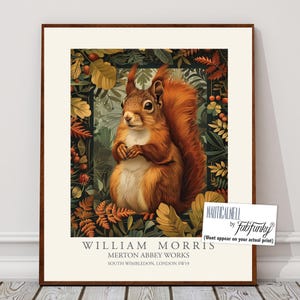 William Morris Style Red Squirrel Print, Vintage Botanical Wall Art