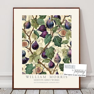 Stampa floreale in stile William Morris, motivo a fico, grande opera d'arte murale vintage, illustrazione naturalistica, casa in stile Art Nouveau, arredamento tranquillo in stile boscoso