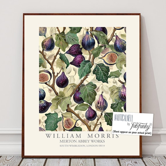 William Morris Style Floral Print, Fig Tree Pattern, Large Vintage