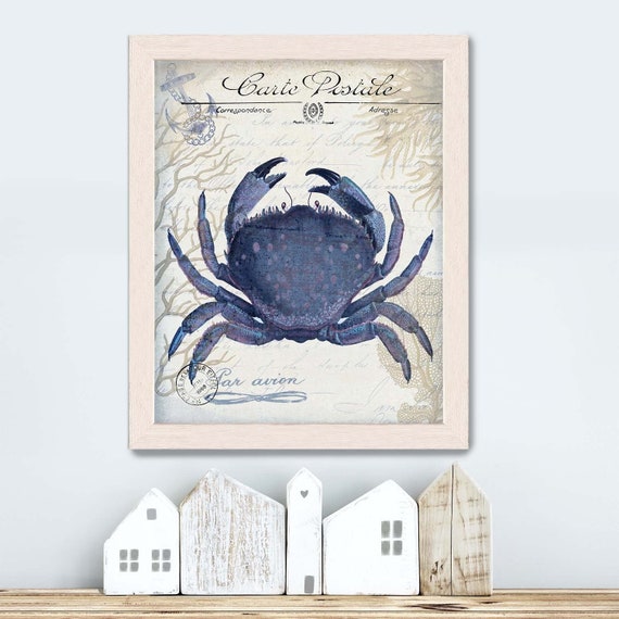 Coastal Decor Art Print Blue Lobsters Crabs set of 6 Beach Wall Art Decor Prints