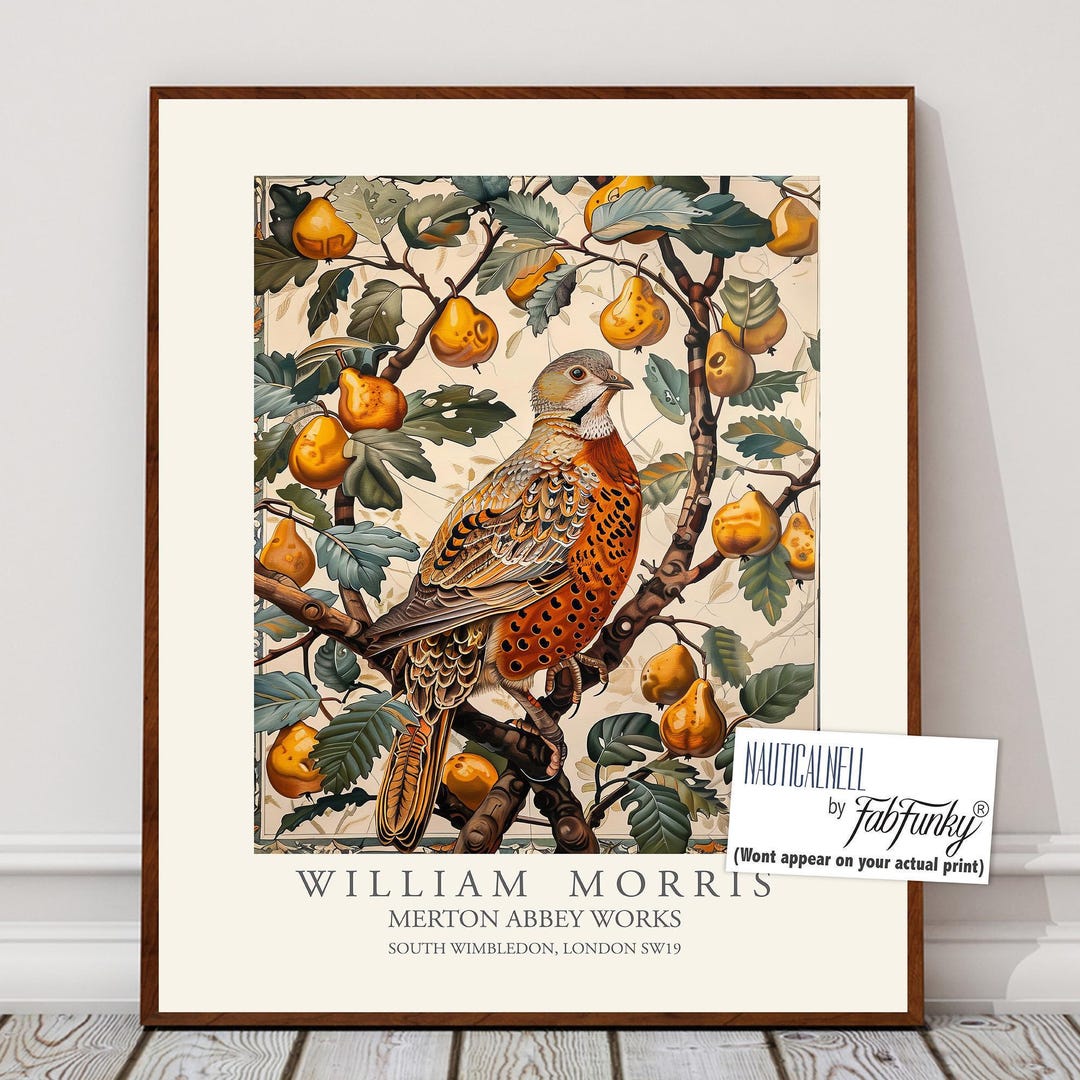 William Morris Style Bird Print, William Morris Partridge in Pear