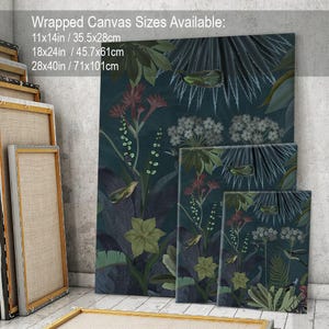 Tropical flower art, bird art print, botanical wall art, floral decor, tropical print living room decor, large canvas - Hummingbird garden 2 image 5