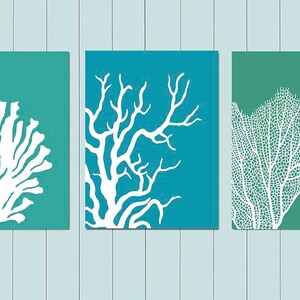 Coral Art Prints Set of 3 Turquoise 1 Nautical Print Coral print coral home decor coral wall art turquoise home decor Nautical Decor image 4