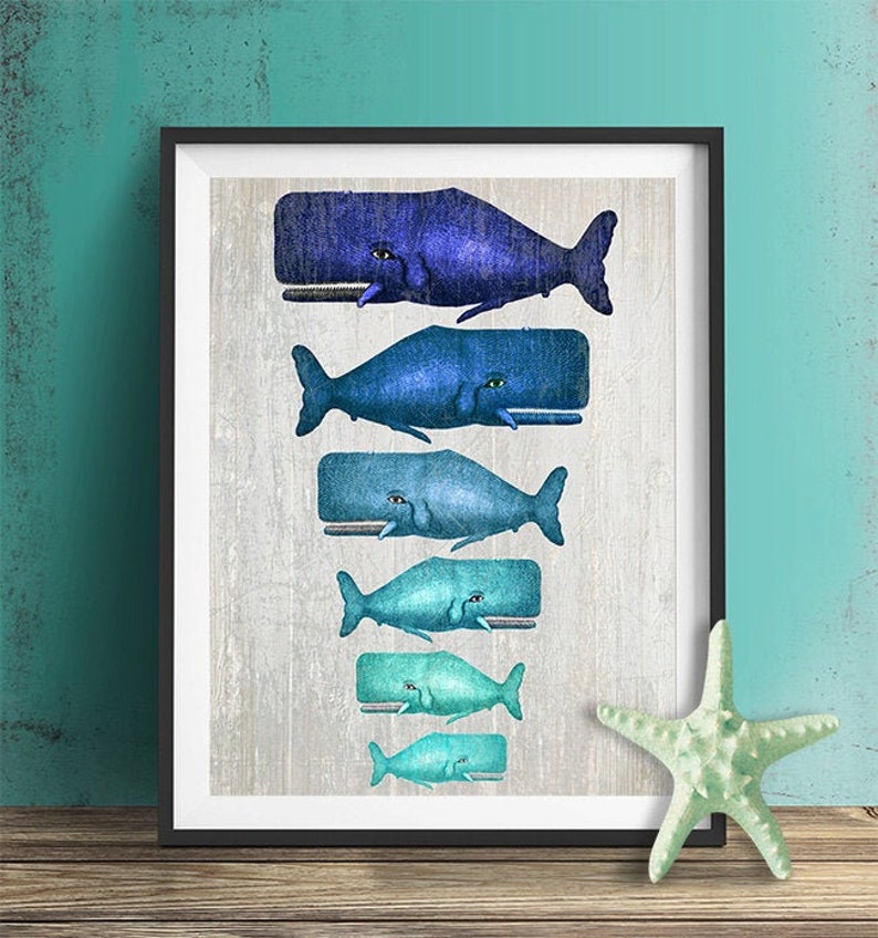 Whale Family Blue on Grey : whale poster whale print Nautical Print Art Illustration Nautical decor whale gift whale art Wall Art Wall Decor image 10