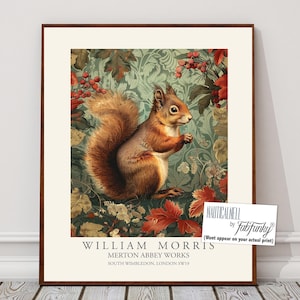 William Morris Style Red Squirrel Botanical Print, Vintage Woodland Wall Art
