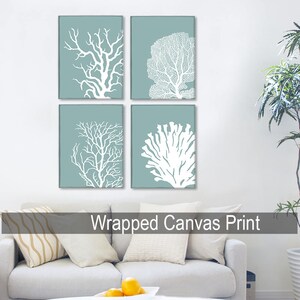 Set 4 Coral Prints Mist Blue/Green, Nautical print nautical Poster coral art Wall Art Wall Decor Wall Hanging beach house bathroom poster image 5