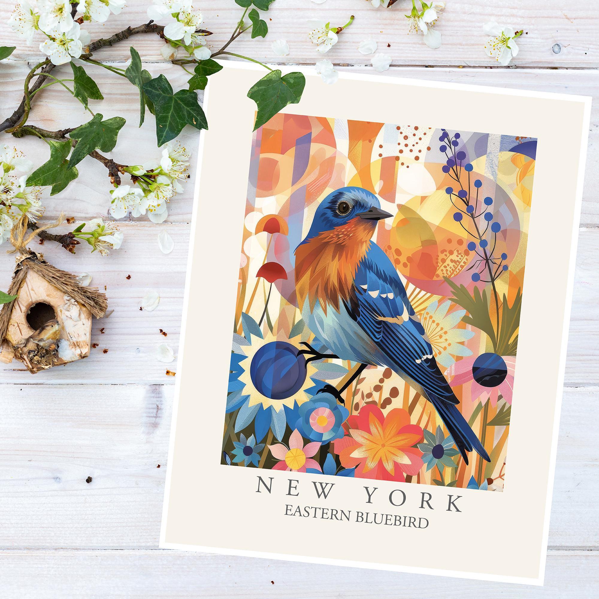 Eastern Bluebird New York State Bird Print, Modern Abstract Style Wall ...