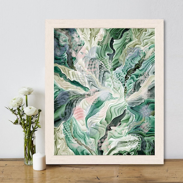 Abstract Forest Giclee Print, Green Coastal Art