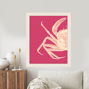 Art mural crabe - blanc sur rose - décoration murale rose imprimé crabe, art moderne pour chambre d&#39;enfant, décoration de chambre d&#39;enfants, décoration côtière, impression nautique, art nautique