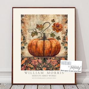 Impressão de abóbora estilo William Morris, pôster de decoração de outono, grande arte de parede vintage, ilustração da natureza, arte de cozinha Art Nouveau Woodland