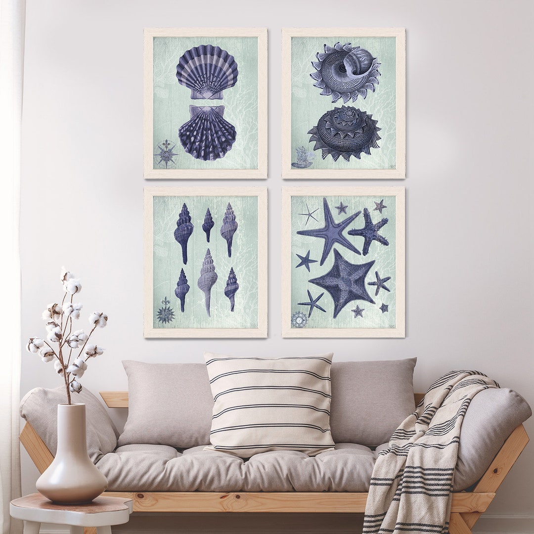 Bathroom Prints Beach House Decor Seashell Collection 2 Nautical Print ...