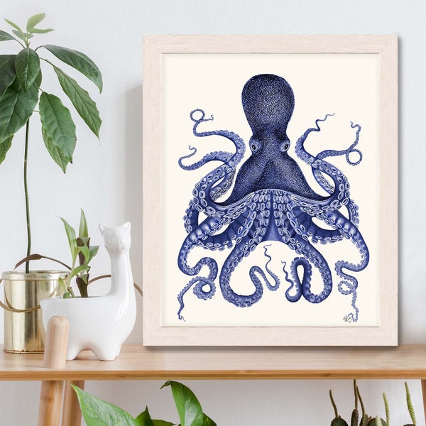 Octopus Print - Blue Octopus Print 3  Nautical Home Decor Octopus wall art Octopus poster Bathroom decor Bathroom wall art Beach House Decor