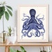Octopus Print - Blue Octopus Print 3  Nautical Home Decor Octopus wall art Octopus poster Bathroom decor Bathroom wall art Beach House Decor 