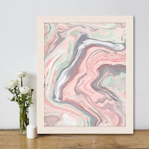 Impressão de Ondas de Framboesa no Oceano, Arte Abstrata Costeira